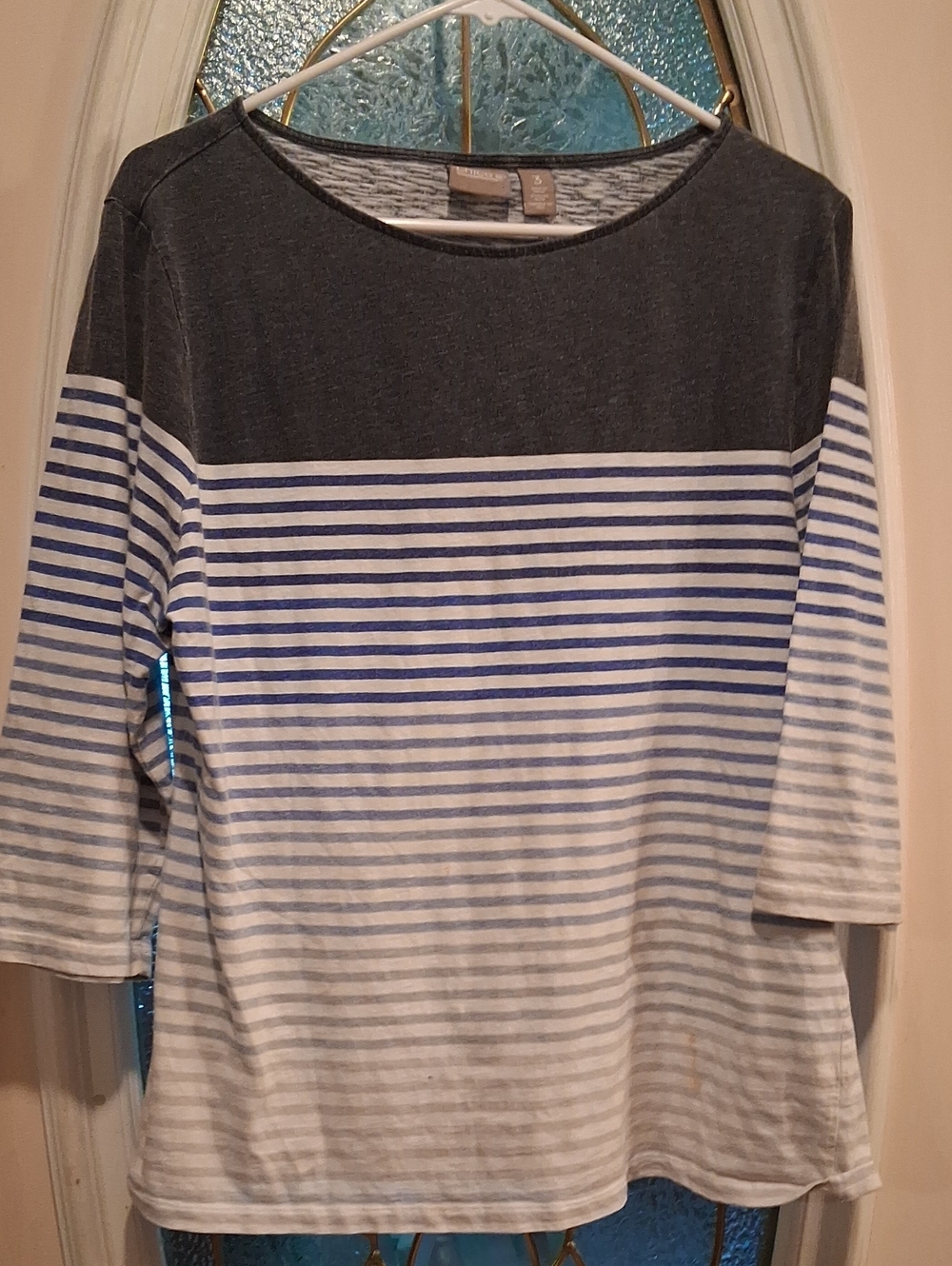 Chico's Navy and White Striped Long Sleeve Tee
